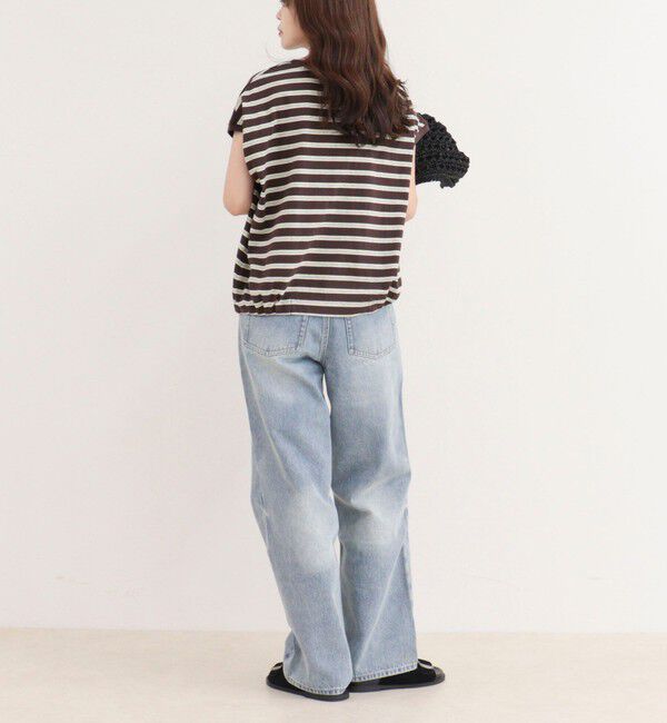 fredy emue「【汗ジミ軽減】ボーダー裾タックフレンチプルオーバーカットソー」|Tシャツ・カットソー|