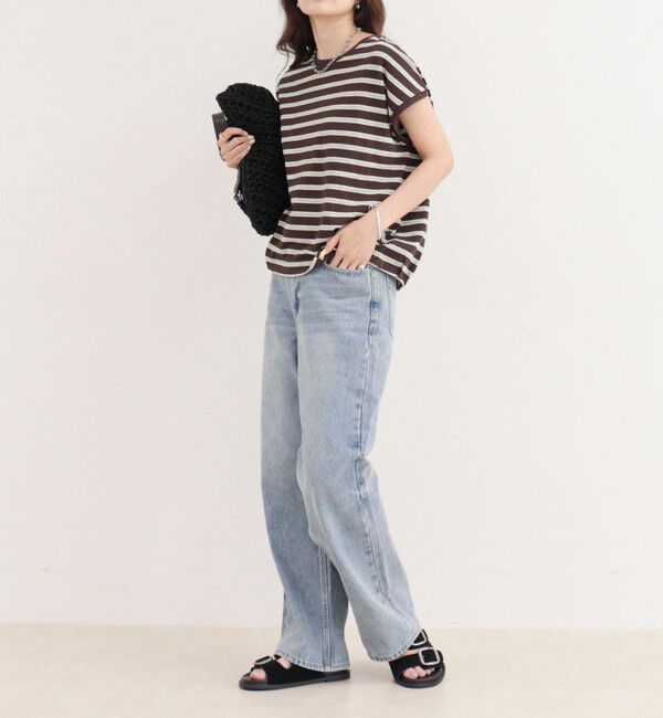 fredy emue「【汗ジミ軽減】ボーダー裾タックフレンチプルオーバーカットソー」|Tシャツ・カットソー|