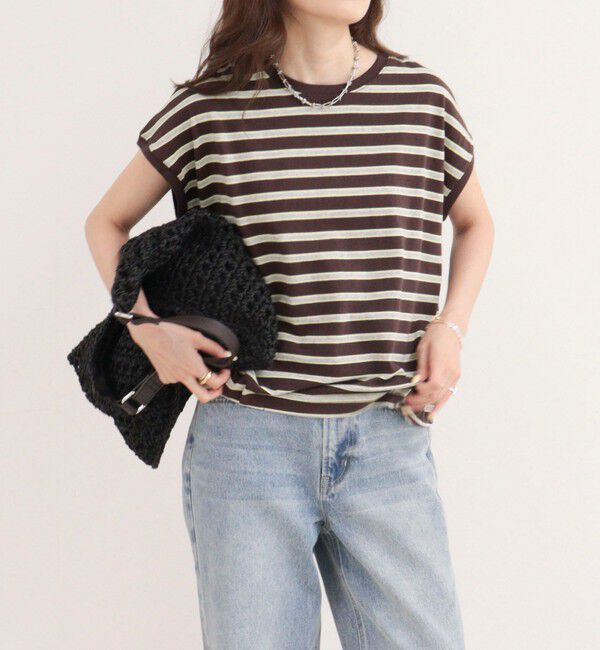 fredy emue「【汗ジミ軽減】ボーダー裾タックフレンチプルオーバーカットソー」|Tシャツ・カットソー|