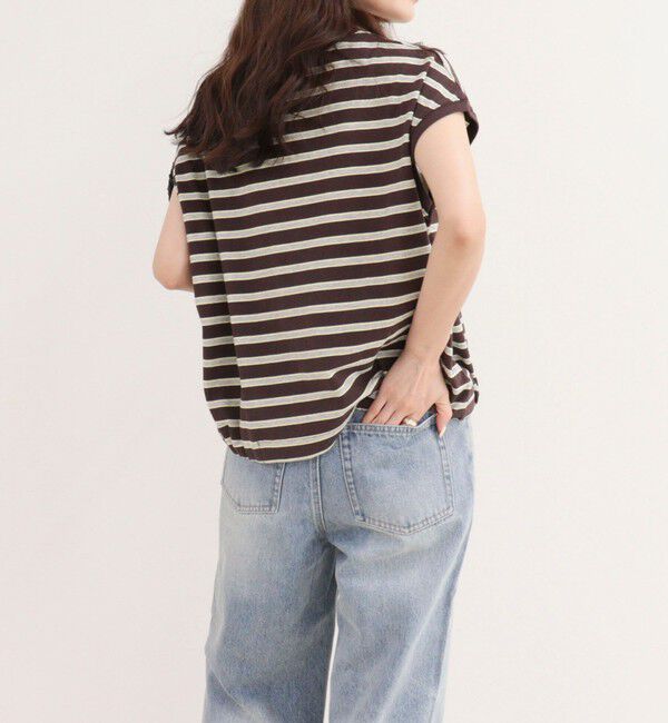 fredy emue「【汗ジミ軽減】ボーダー裾タックフレンチプルオーバーカットソー」|Tシャツ・カットソー|