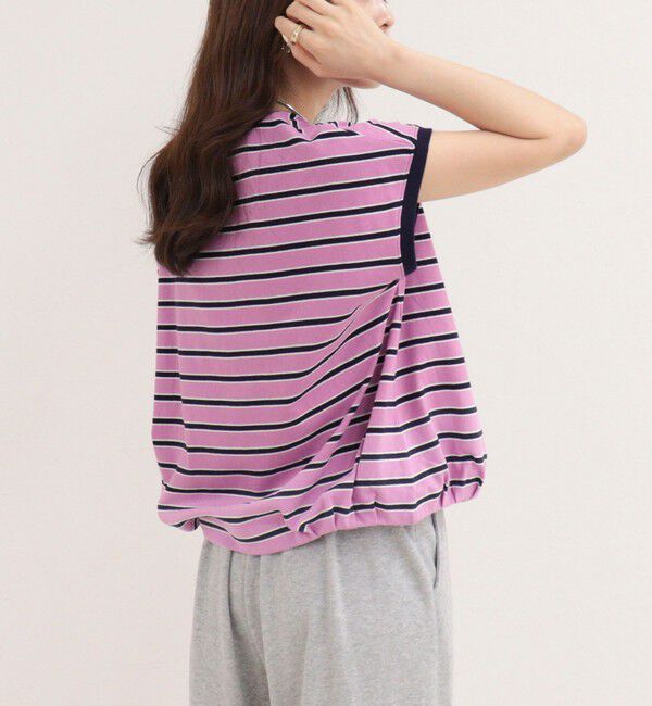 fredy emue「【汗ジミ軽減】ボーダー裾タックフレンチプルオーバーカットソー」|Tシャツ・カットソー|