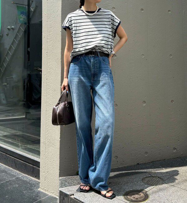 fredy emue「【汗ジミ軽減】ボーダー裾タックフレンチプルオーバーカットソー」|Tシャツ・カットソー|