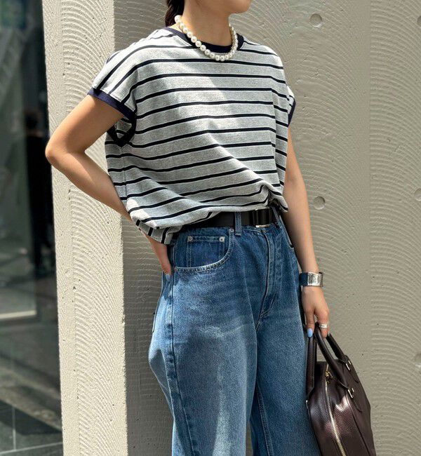 fredy emue「【汗ジミ軽減】ボーダー裾タックフレンチプルオーバーカットソー」|Tシャツ・カットソー|