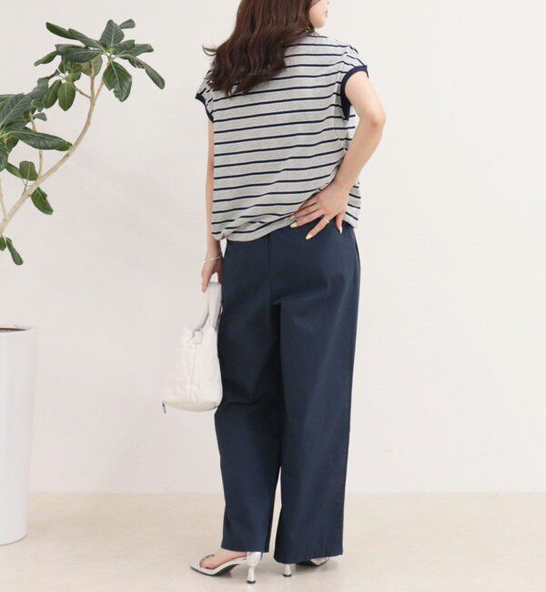 fredy emue「【汗ジミ軽減】ボーダー裾タックフレンチプルオーバーカットソー」|Tシャツ・カットソー|