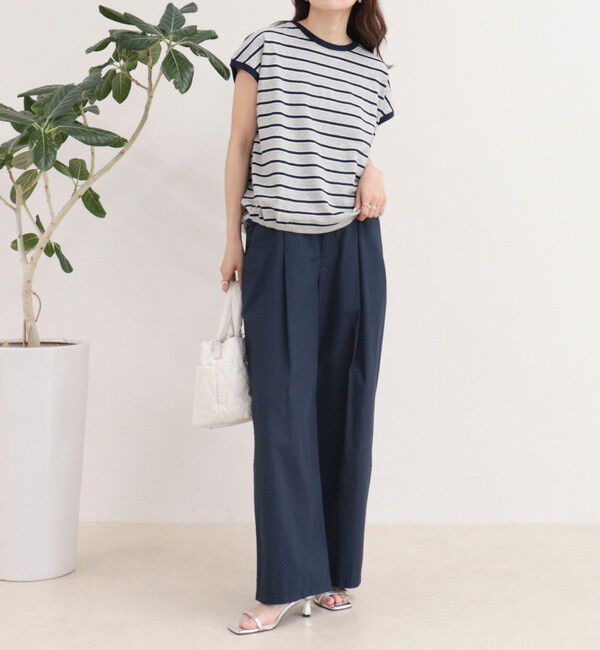 fredy emue「【汗ジミ軽減】ボーダー裾タックフレンチプルオーバーカットソー」|Tシャツ・カットソー|