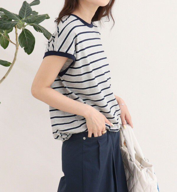 fredy emue「【汗ジミ軽減】ボーダー裾タックフレンチプルオーバーカットソー」|Tシャツ・カットソー|
