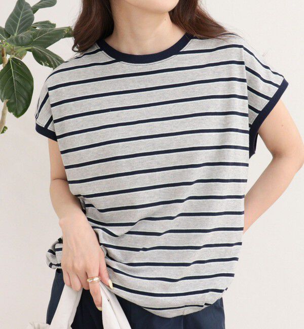 fredy emue「【汗ジミ軽減】ボーダー裾タックフレンチプルオーバーカットソー」|Tシャツ・カットソー|