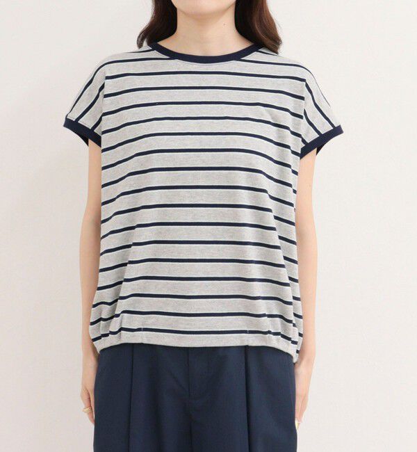 fredy emue「【汗ジミ軽減】ボーダー裾タックフレンチプルオーバーカットソー」|Tシャツ・カットソー|