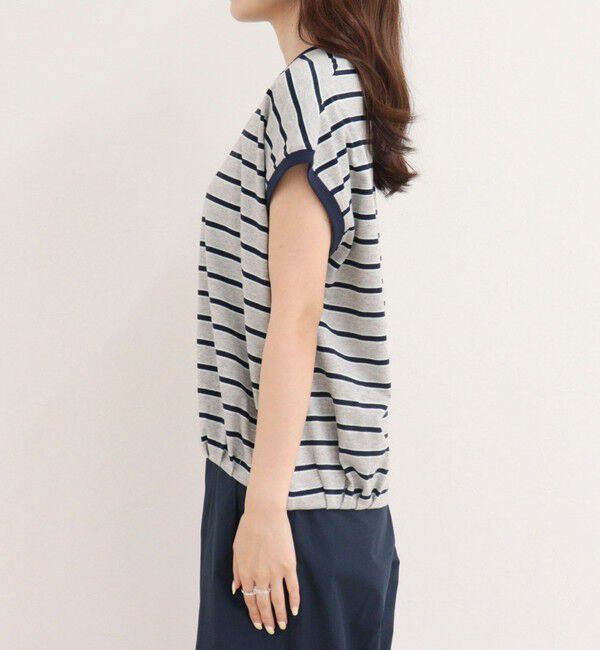 fredy emue「【汗ジミ軽減】ボーダー裾タックフレンチプルオーバーカットソー」|Tシャツ・カットソー|