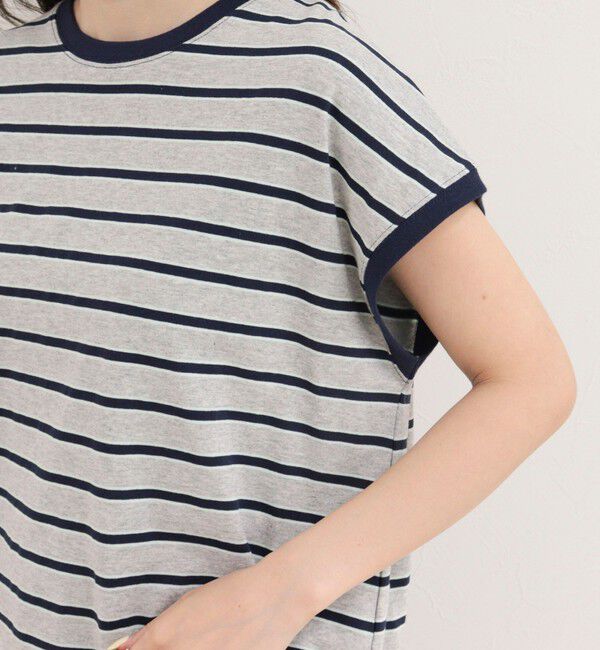 fredy emue「【汗ジミ軽減】ボーダー裾タックフレンチプルオーバーカットソー」|Tシャツ・カットソー|