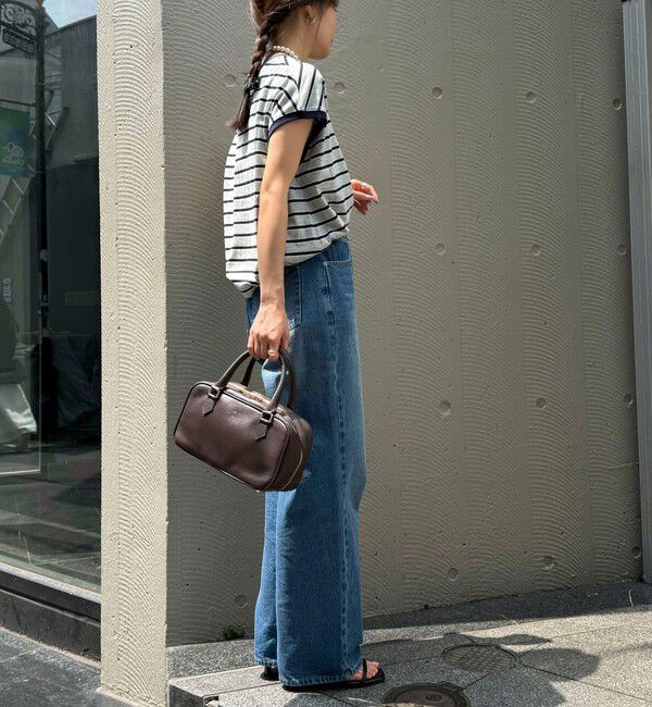 fredy emue「【汗ジミ軽減】ボーダー裾タックフレンチプルオーバーカットソー」|Tシャツ・カットソー|