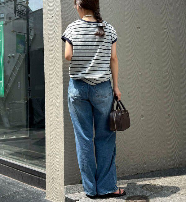 fredy emue「【汗ジミ軽減】ボーダー裾タックフレンチプルオーバーカットソー」|Tシャツ・カットソー|