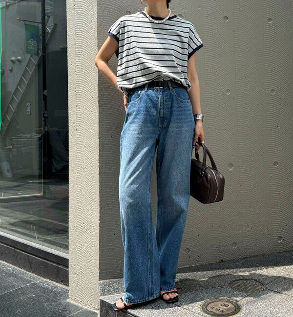 fredy emue「【汗ジミ軽減】ボーダー裾タックフレンチプルオーバーカットソー」|Tシャツ・カットソー|