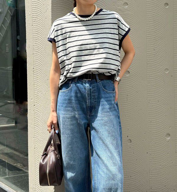 fredy emue「【汗ジミ軽減】ボーダー裾タックフレンチプルオーバーカットソー」|Tシャツ・カットソー|