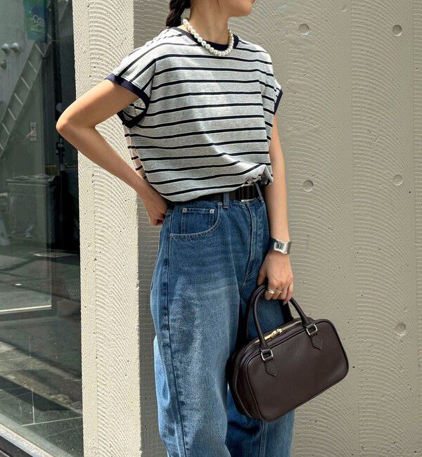 fredy emue「【汗ジミ軽減】ボーダー裾タックフレンチプルオーバーカットソー」|Tシャツ・カットソー|