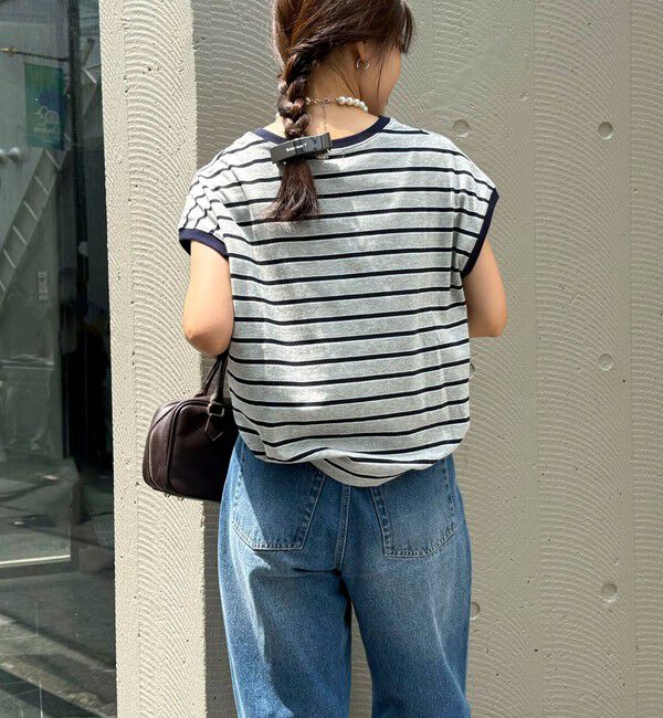 fredy emue「【汗ジミ軽減】ボーダー裾タックフレンチプルオーバーカットソー」|Tシャツ・カットソー|