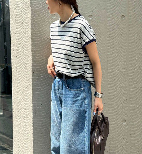 fredy emue「【汗ジミ軽減】ボーダー裾タックフレンチプルオーバーカットソー」|Tシャツ・カットソー|