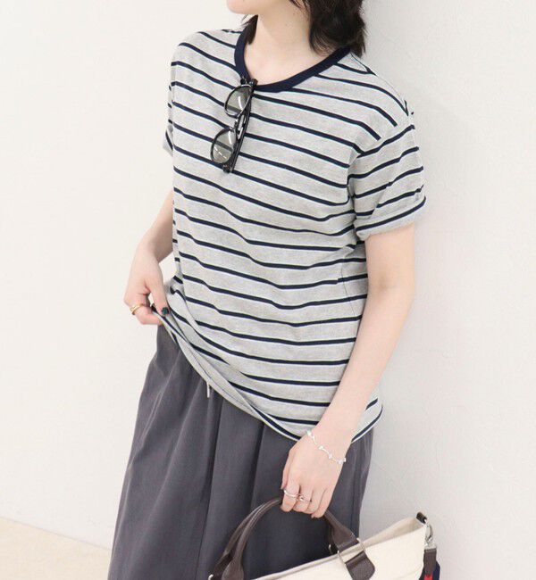 fredy emue「【汗ジミ軽減】ボーダーTシャツ」|Tシャツ・カットソー|グレー系その他