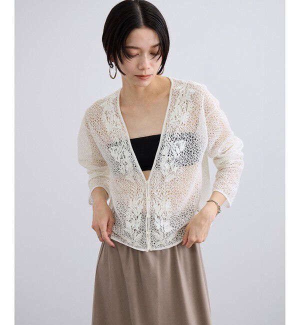 SALON adam et rope'「レースニットエンブロイダリーカーディガン」|カーディガン|