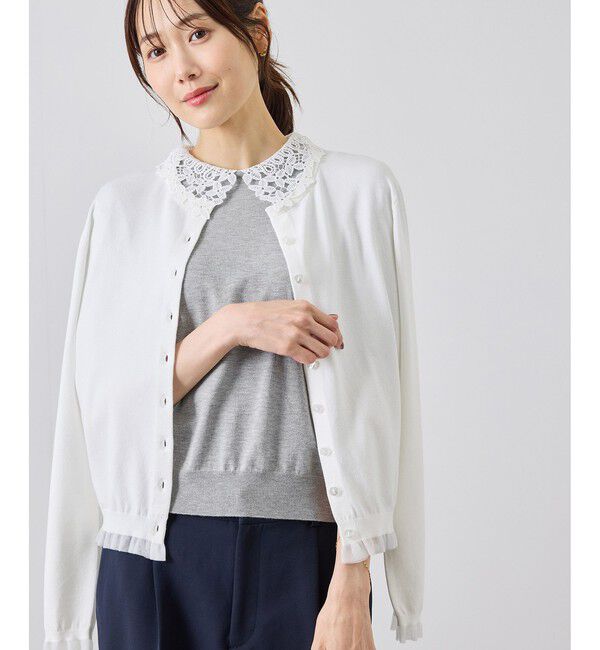 Rope&rsquo;Picnic「襟レースハーフスリーブニットプルオーバー」|ニット・セーター|