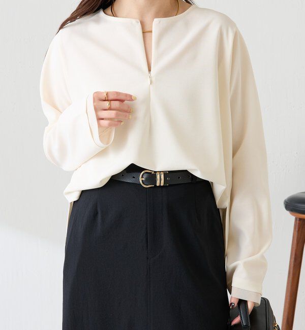  「【ストレッチ◎1枚で決まる】袖シアー切替ジョーゼットロンT」|Tシャツ・カットソー|