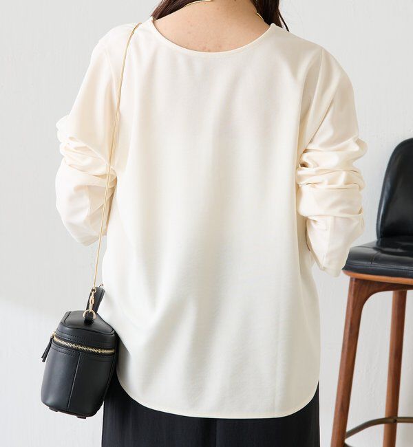  「【ストレッチ◎1枚で決まる】袖シアー切替ジョーゼットロンT」|Tシャツ・カットソー|