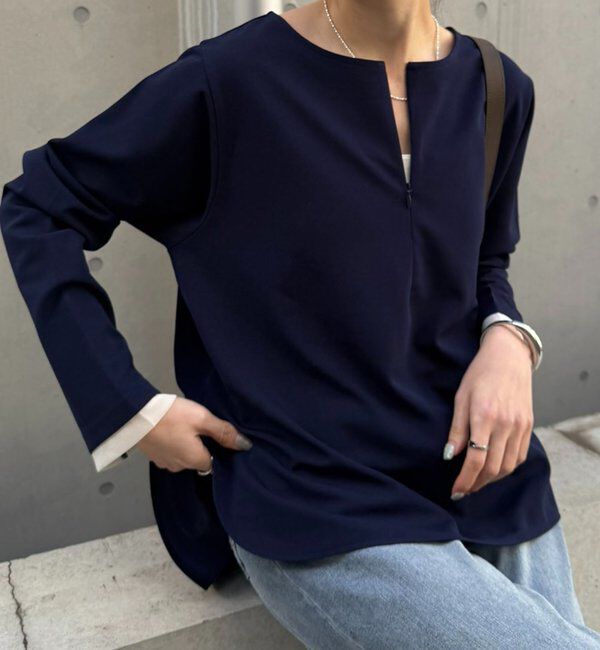  「【ストレッチ◎1枚で決まる】袖シアー切替ジョーゼットロンT」|Tシャツ・カットソー|