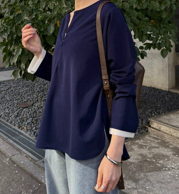  「【ストレッチ◎1枚で決まる】袖シアー切替ジョーゼットロンT」|Tシャツ・カットソー|