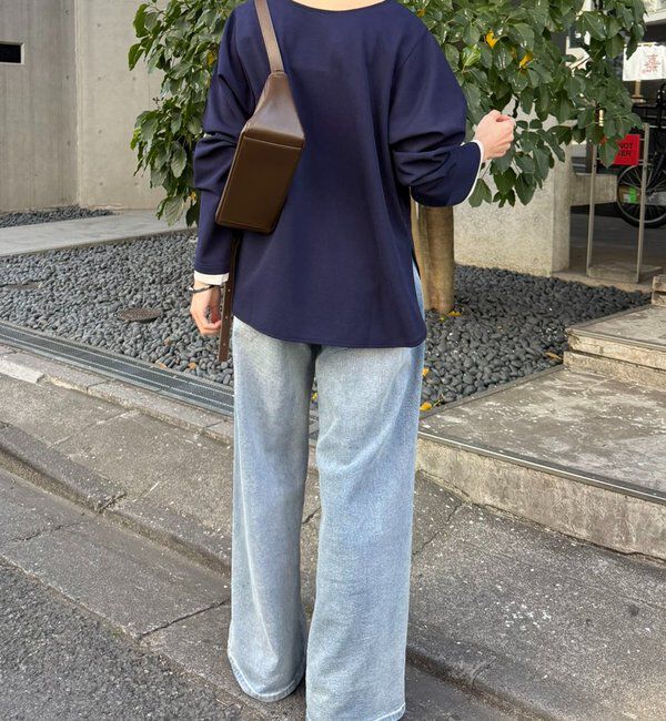  「【ストレッチ◎1枚で決まる】袖シアー切替ジョーゼットロンT」|Tシャツ・カットソー|