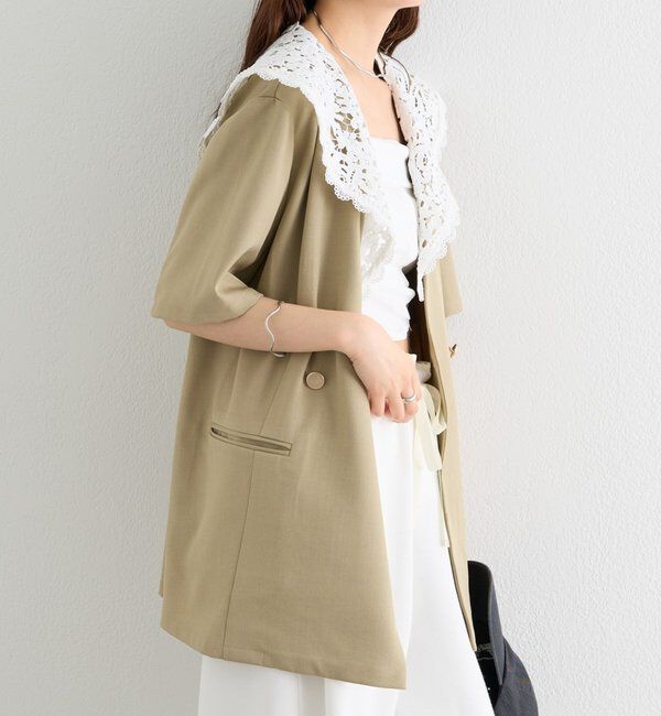  「レース付け襟半袖ジャケット」|テーラードジャケット|