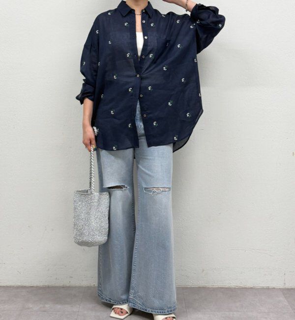  「カシュクール2way刺繍リネンシャツ」|シャツ・ブラウス|