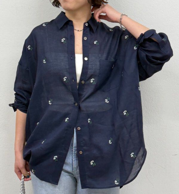  「カシュクール2way刺繍リネンシャツ」|シャツ・ブラウス|