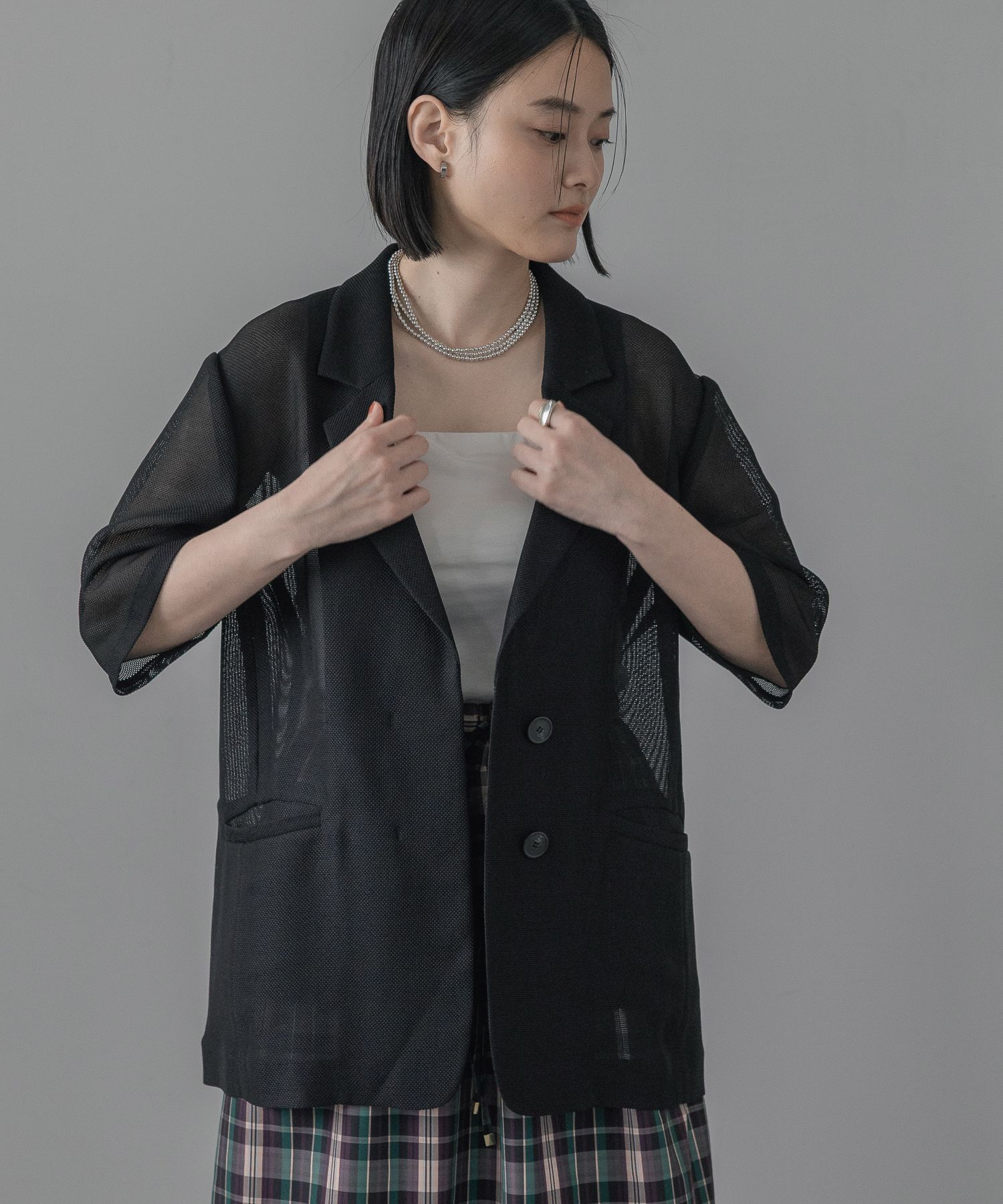 A part by 「【残り僅か!!】メッシュシングルジャケット_半袖」|その他|ブラック