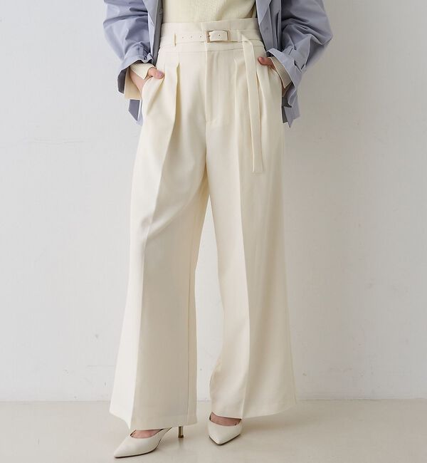 Rouge vif「【新色登場】【一部店舗限定】【3サイズ展開】ベルト付きハイウエストタックパンツ」|その他|オフホワイト
