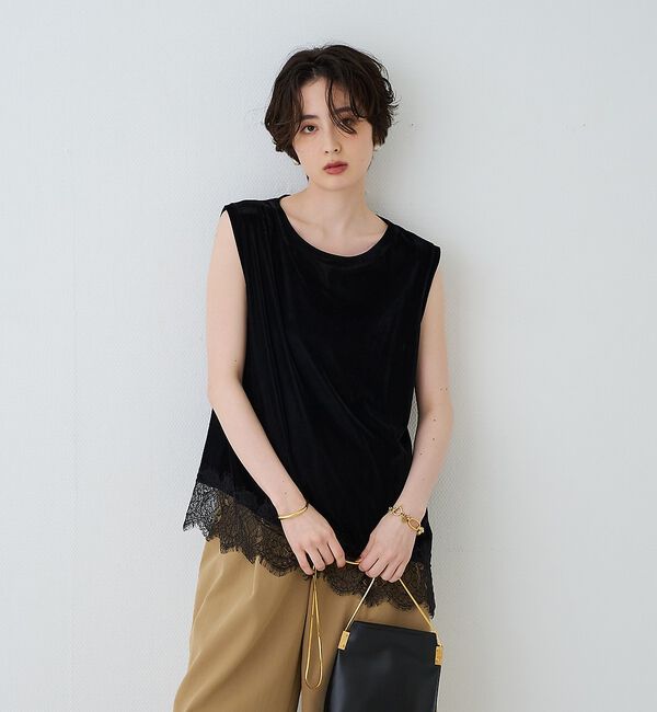 Rouge vif「シアーベロアノースリーブヘムレースカットソー」|Tシャツ・カットソー|