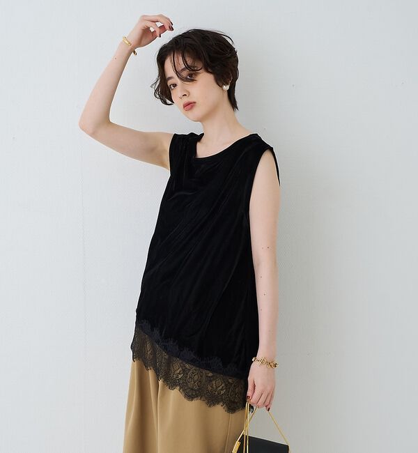 Rouge vif「シアーベロアノースリーブヘムレースカットソー」|Tシャツ・カットソー|
