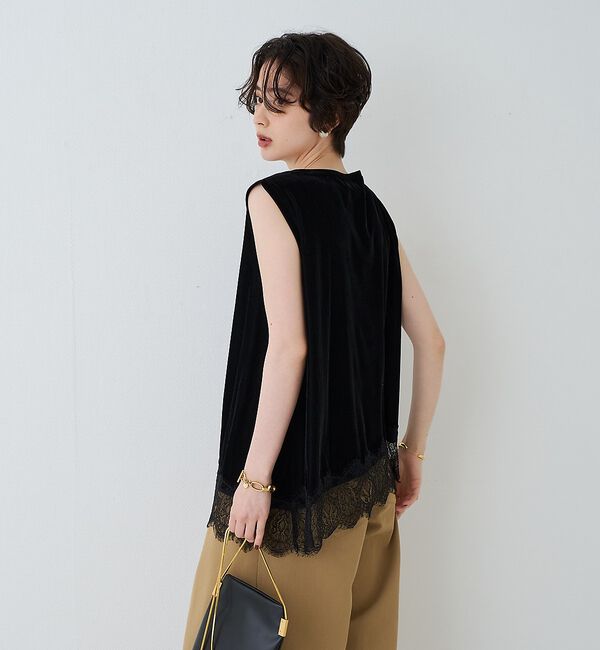Rouge vif「シアーベロアノースリーブヘムレースカットソー」|Tシャツ・カットソー|