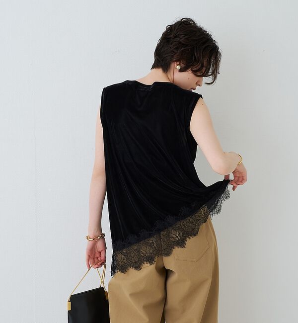 Rouge vif「シアーベロアノースリーブヘムレースカットソー」|Tシャツ・カットソー|