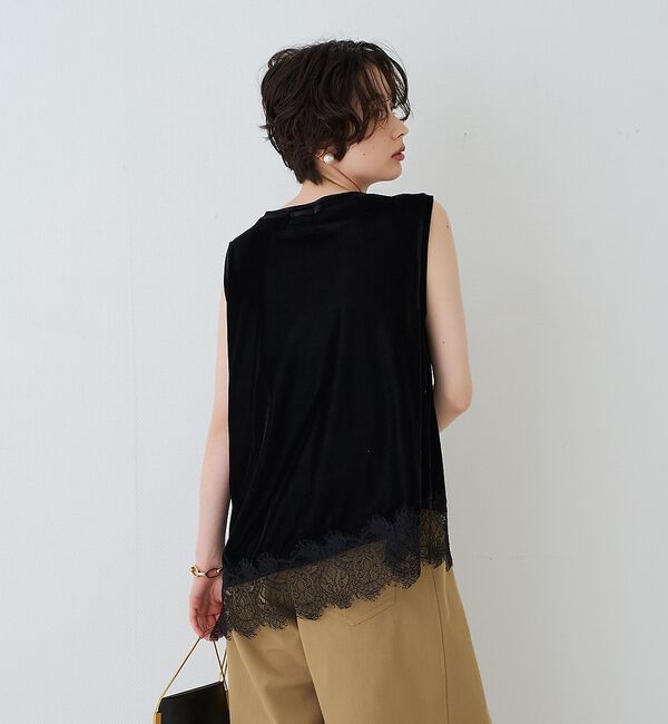 Rouge vif「シアーベロアノースリーブヘムレースカットソー」|Tシャツ・カットソー|