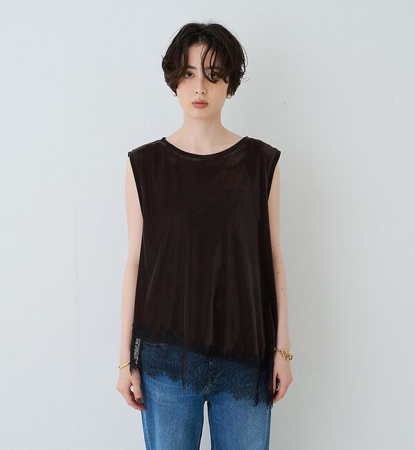 Rouge vif「シアーベロアノースリーブヘムレースカットソー」|Tシャツ・カットソー|