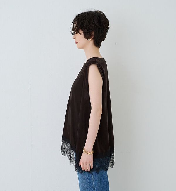 Rouge vif「シアーベロアノースリーブヘムレースカットソー」|Tシャツ・カットソー|