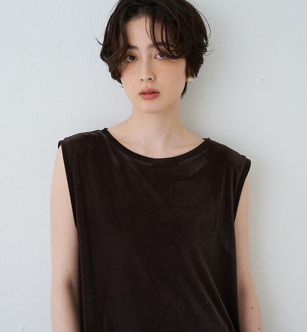Rouge vif「シアーベロアノースリーブヘムレースカットソー」|Tシャツ・カットソー|