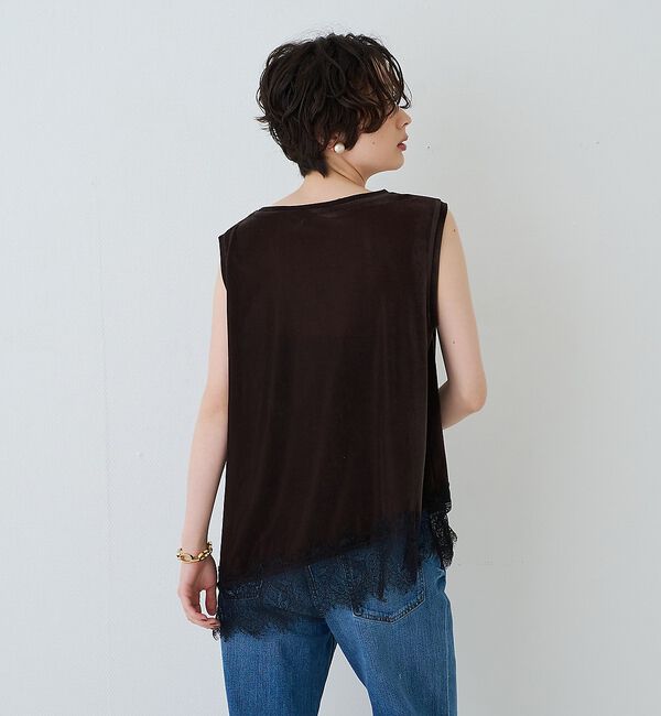 Rouge vif「シアーベロアノースリーブヘムレースカットソー」|Tシャツ・カットソー|