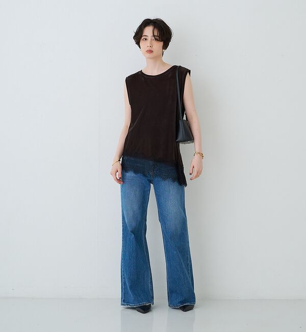 Rouge vif「シアーベロアノースリーブヘムレースカットソー」|Tシャツ・カットソー|