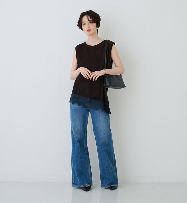 Rouge vif「シアーベロアノースリーブヘムレースカットソー」|Tシャツ・カットソー|