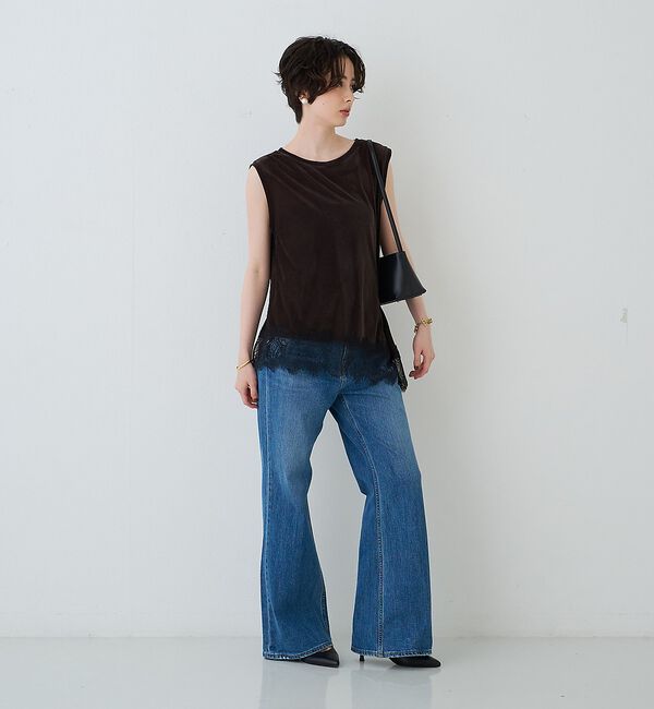 Rouge vif「シアーベロアノースリーブヘムレースカットソー」|Tシャツ・カットソー|
