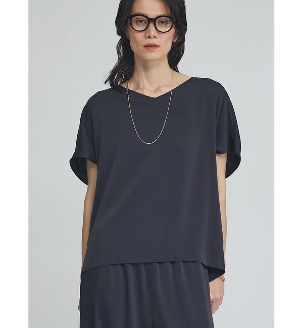 qualite「【接触冷感＆吸水速乾】新色入荷！クールサテンブラウス/セットアップ対応」|シャツ・ブラウス|ネイビー