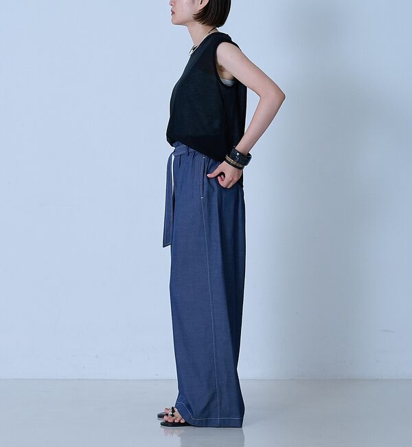 qualite「【涼やか素材】コットンリヨセルデニムワイドパンツ」|デニム|