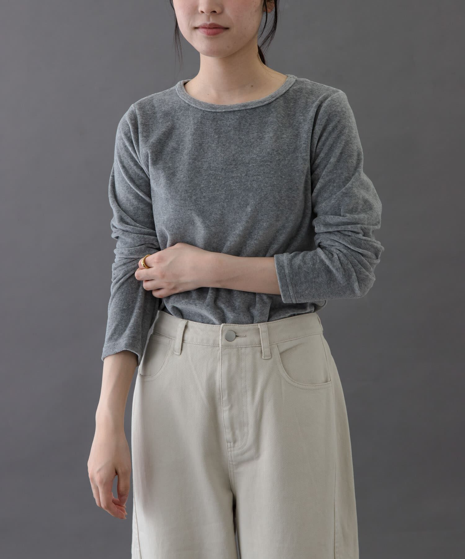 URBAN RESEARCH DOORS「FORK&SPOON　ベロアロングスリーブTシャツ」|Tシャツ・カットソー|グレー系その他