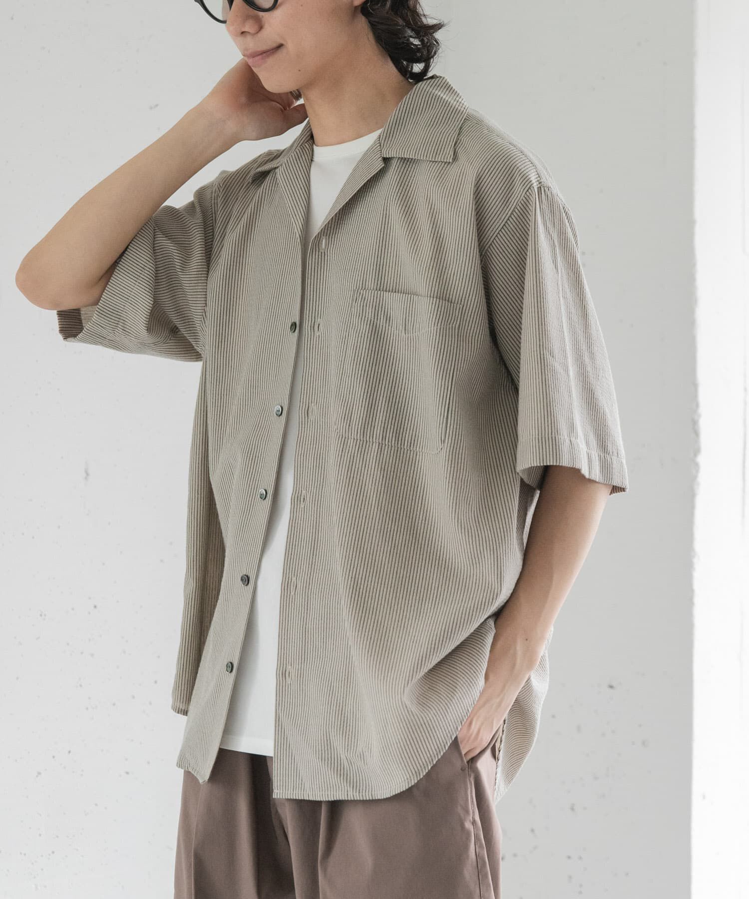 URBAN RESEARCH DOORS「FORK&SPOON　シアサッカーショートスリーブシャツ」|シャツ・ブラウス|ベージュ系その他